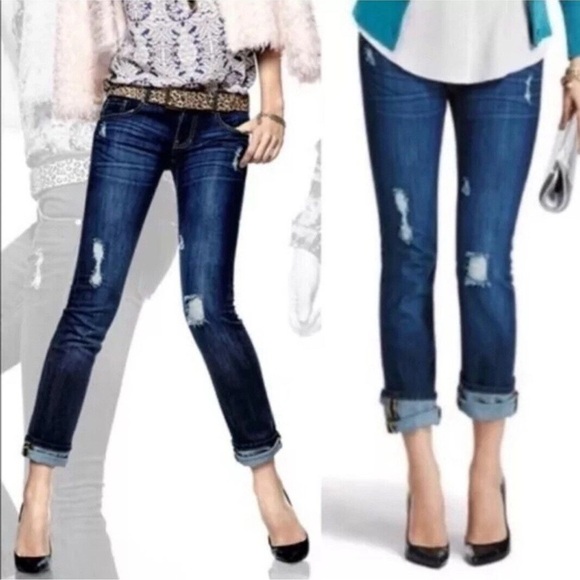 CAbi Denim - CABI Jeans Womens Size 14 Slim Boyfriend Fit Denim Distressed Dark Wash 3045